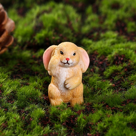 Picture of Pale Yellow - 4# Cute Rabbit Resin Micro Landscape Miniature Decoration 3.2x2.7cm, 1 Piece