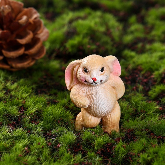 Picture of Pale Yellow - 5# Cute Rabbit Resin Micro Landscape Miniature Decoration 4.4x2.3cm, 1 Piece