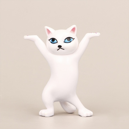 Bild von Weiß - 1# PVC Tanzende Katze Stifthalter Rack Landschaft Miniatur Dekoration 5.3cm long, 1 Stück