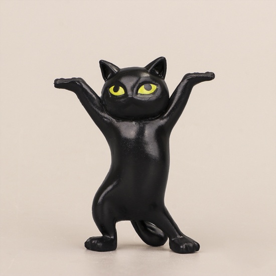 Picture of Black - 2# PVC Dancing Cat Pen Holder Rack Landscape Miniature Decoration 5.3cm long, 1 Piece