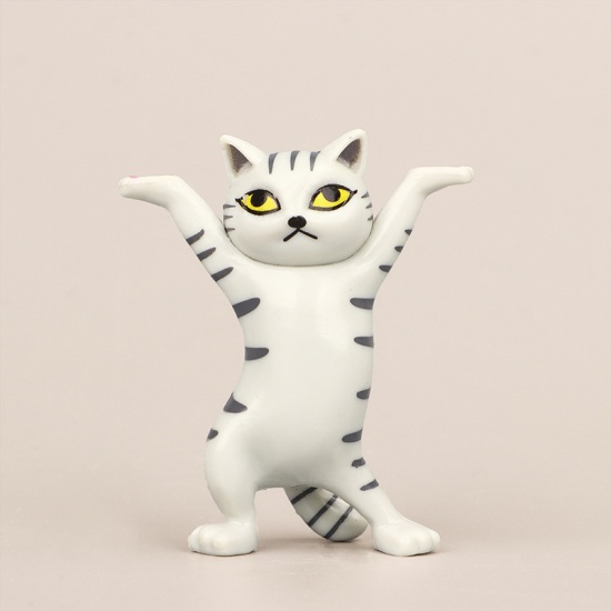 Picture of French Gray - 4# PVC Dancing Cat Pen Holder Rack Landscape Miniature Decoration 5.3cm long, 1 Piece