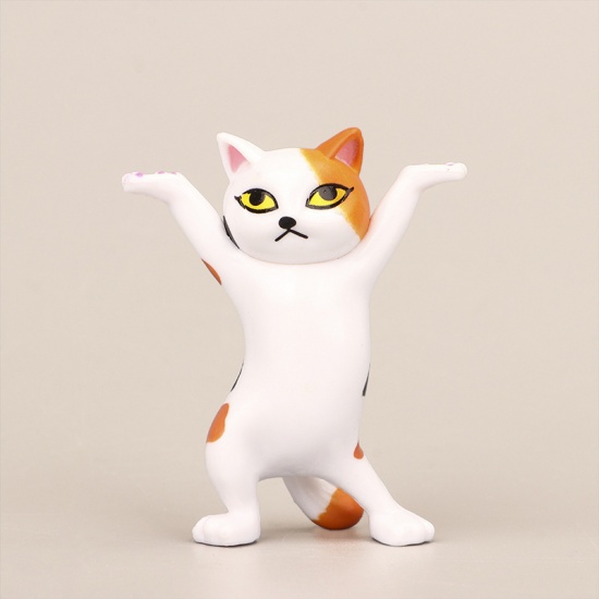 Bild von Weiß - 5# PVC Tanzende Katze Stifthalter Rack Landschaft Miniatur Dekoration 5.3cm long, 1 Stück