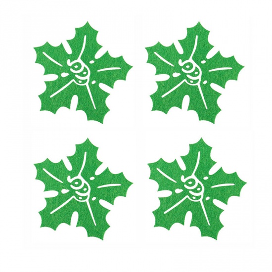 Picture of Green - 2# Polyester Christmas Holly Leaves Insulation Cup Mat Bowl Pad 10x10cm, 1 Set