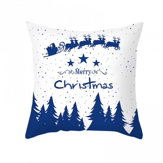 Bild von Blau - 8# Weihnachten Muster Pfirsich Skin Stoff Quadratisch Kissenbezug Heimtextilien 45x45cm, 1 Stück