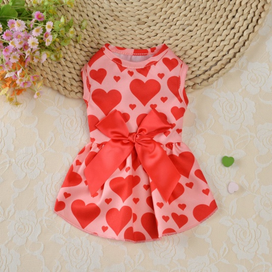 Picture of Red - 14/L Heart Female Dog Bowknot Princess Dress Pet Clothes, 1 Piece