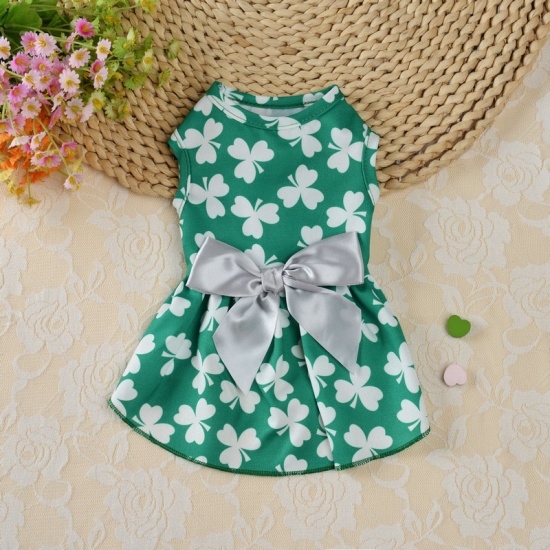 Picture of Green - 10/S Clover Leaf Female Dog Bowknot Princess Dress Pet Clothes, 1 Piece