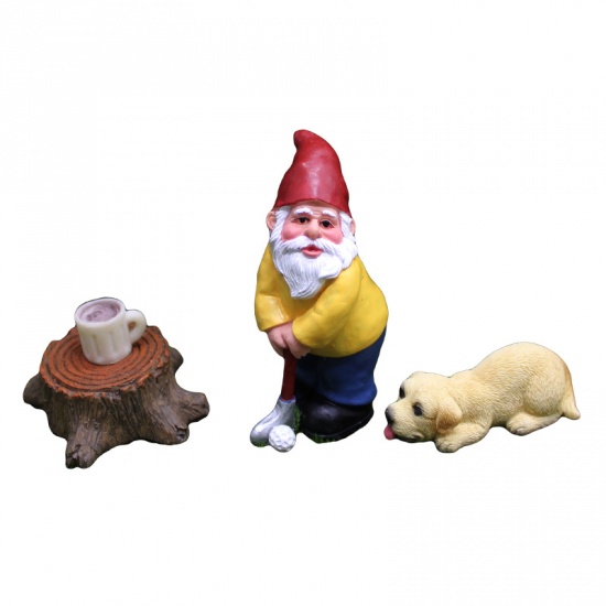 Immagine di Multicolor - Dwarf And Dog Resin Micro Landscape Miniature Decoration, 1 Set