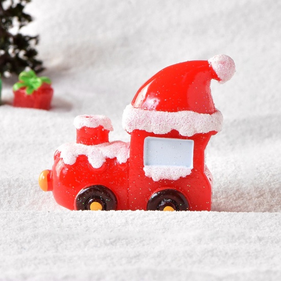 Изображение Red - 14# Christmas Locomotive Resin Micro Landscape Miniature Decoration 5x4.5cm, 1 Piece