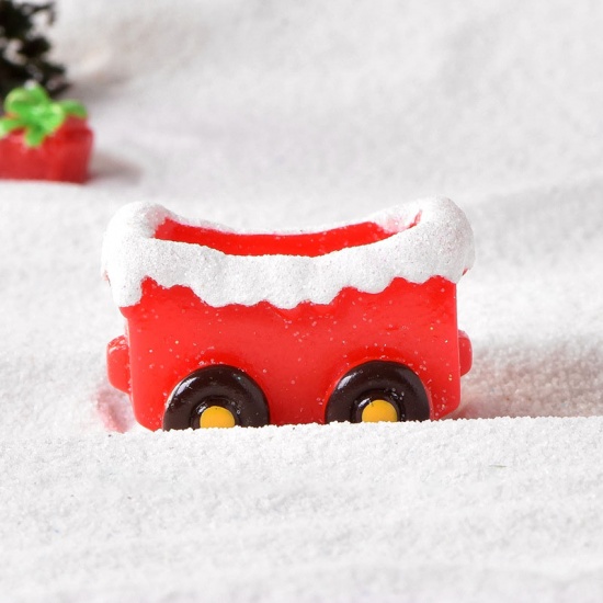 Изображение Red - 15# Christmas Train Carriage Resin Micro Landscape Miniature Decoration 3.8x2.3cm, 1 Piece