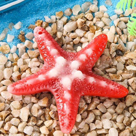 Picture of Red - Artificial Star Fish Ocean Series Resin Hanging Home Decoration With Rope 6x6cm, 1 Piece