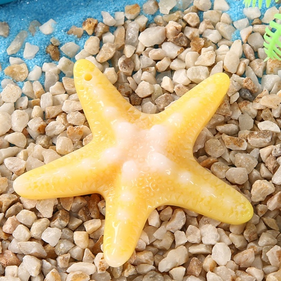 Picture of Yellow - Artificial Star Fish Ocean Series Resin Hanging Home Decoration With Rope 6x6cm, 1 Piece