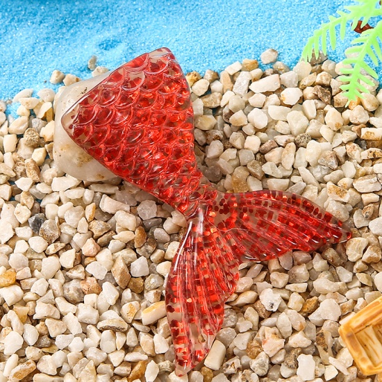 Picture of Red - Artificial Fish Tail Ocean Series Resin Hanging Home Decoration With Rope 6.5x5.5cm, 1 Piece