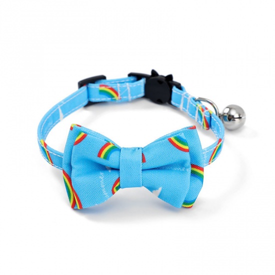 Immagine di Blue - 9# Polyester Bowknot Adjustable Cat Collar with Bell Safety Buckle Pet Supplies 28x1cm, 1 Piece