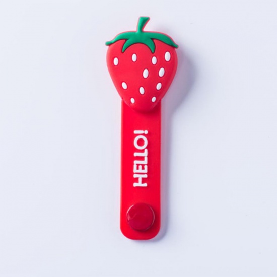 Image de Rouge - 1 # Enrouleur de câble de données pour écouteurs en silicone à fruits mignons fraise 10x4cm, 1 pièce