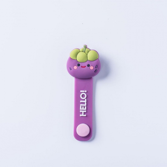 Picture of Purple - 2# Mangosteen Cute Fruit Silicone Earphone Headset Data Cable Winder 10x4cm, 1 Piece