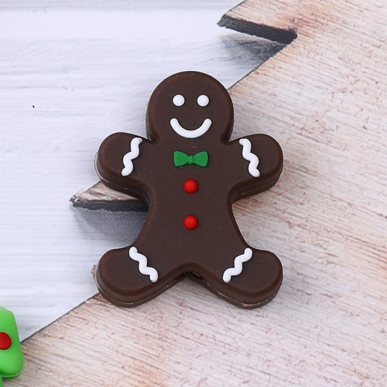 Изображение Coffee - 2# Christmas Gingerbread Man PVC Protector For Data Charging Cable 3x2.8cm, 1 Piece