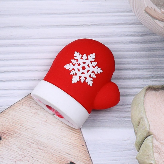 Image de Rouge - Protecteur en PVC 6 # gants de Noël pour câble de chargement de données 3x2.8cm, 1 pièce