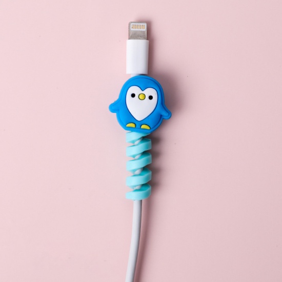 Picture of Blue - 1# Penguin Earphone Headset Data Cable Silicone Winder Protector 4.3x2.5cm, 1 Piece