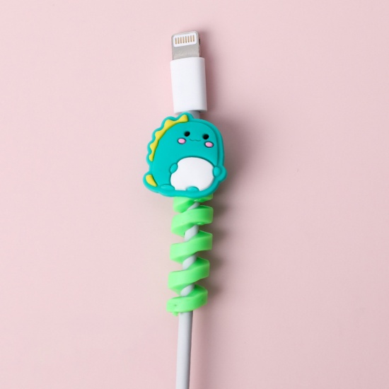 Picture of Green - 4# Dinosaur Earphone Headset Data Cable Silicone Winder Protector 4.3x2.5cm, 1 Piece