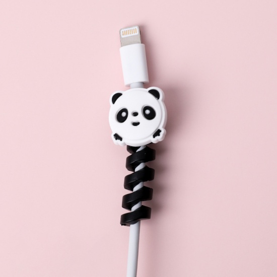 Image de Noir - 6 # Panda Protecteur d'enrouleur de silicone de câble de données de casque d'écouteur 4.3x2.5cm, 1 Pièce