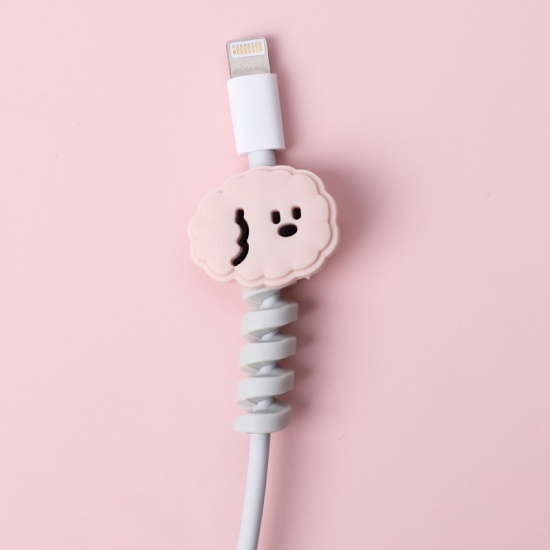 Picture of Light Pink - 7# Teddy Earphone Headset Data Cable Silicone Winder Protector 4.3x2.5cm, 1 Piece