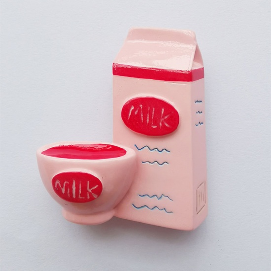 Picture of Pink - 1# Milk Mini Simulation Food Kitchen Supplies Cute Girl Series Resin Fridge Magnet 5x4.5cm, 1 Piece