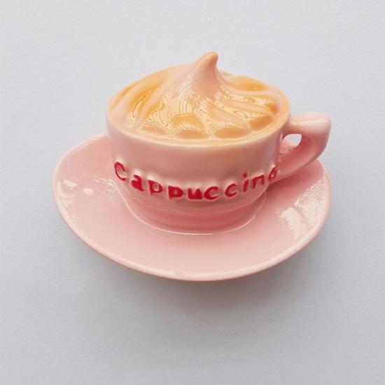 Picture of Pink - 10# Cappuccino Mini Simulation Food Kitchen Supplies Cute Girl Series Resin Fridge Magnet 5x3.6cm, 1 Piece
