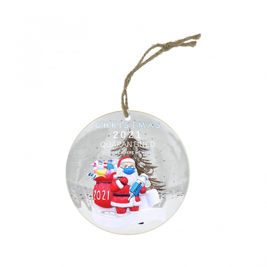 Picture of French Gray - 1# Santa Claus Wearing A Mask Wood Round Christmas Tree Home Hanging Decoration 8cm Dia., 1 Piece