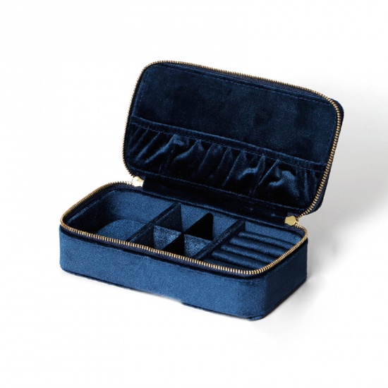 Picture of Velvet Jewelry Gift Jewelry Box Rectangle Dark Blue 18.2cm x 9.6cm , 1 Piece