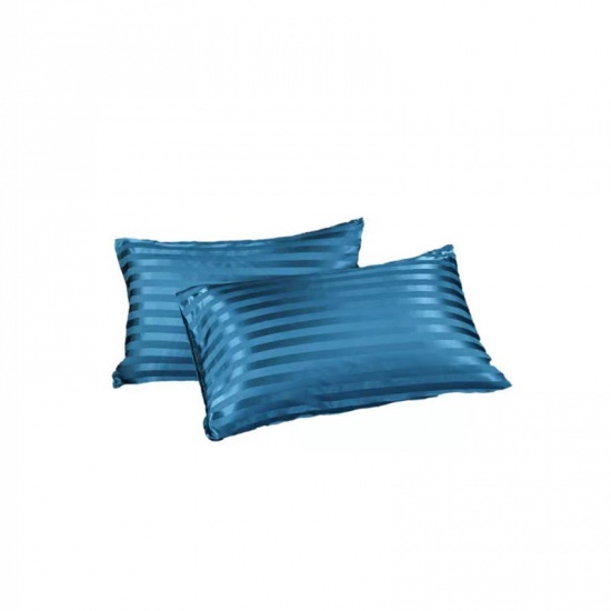Picture of Blue - (51x76cm) Solid Color Artificial Silk Stripe Rectangle Pillowcase Home Textile, 1 Pair