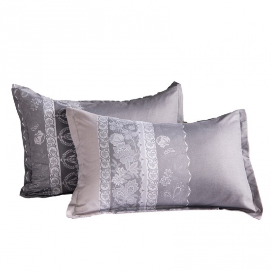 Immagine di Gray - (50x90cm) Flower Printed Brushed Rectangle Pillowcase Home Textile, 1 Pair