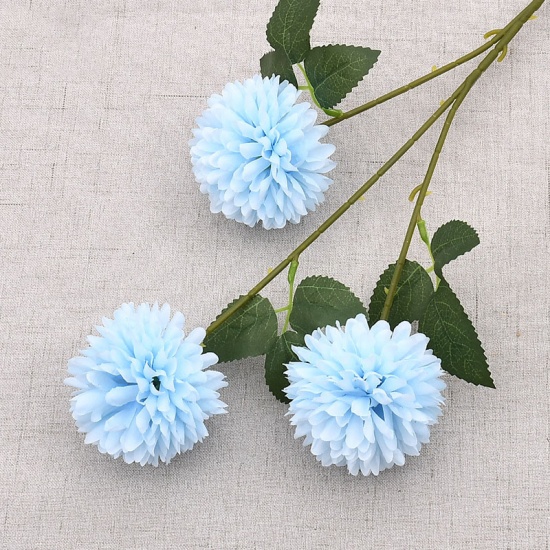 Image de Bleu clair - Fleur de maman pompon artificielle en fausse soie 5 # pour la décoration de la maison de fête de mariage 60 cm de long, 1 pièce