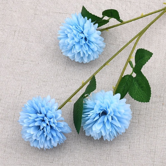 Image de Bleu ciel - Fleur de maman pompon artificielle en fausse soie 6 # pour la décoration de la maison de noce 60 cm de long, 1 pièce