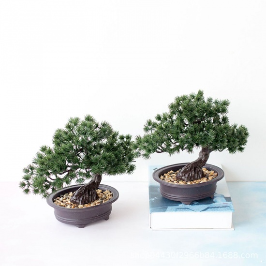 Immagine di Green - Plastic Artificial Pine Tree Potted Plants Home Decoration 28x22cm, 1 Piece