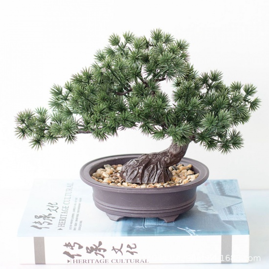Immagine di Green - Plastic Artificial Pine Tree Potted Plants Home Decoration 28x22cm, 1 Piece