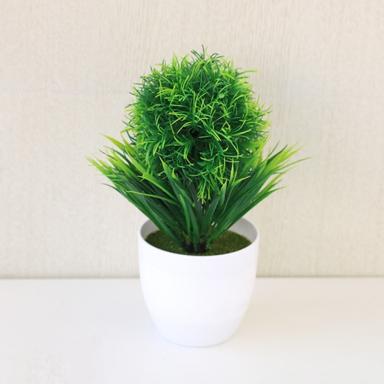 Picture of Green - 3# Plastic Artificial Pompon Potted Plants Home Decoration 22x16cm, 1 Piece