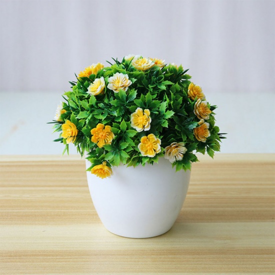 Imagen de Yellow - 4# Plastic Artificial Flower Potted Plants Home Decoration 15x14cm, 1 Piece