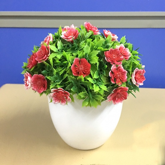 Immagine di Red - 7# Plastic Artificial Flower Potted Plants Home Decoration 15x14cm, 1 Piece