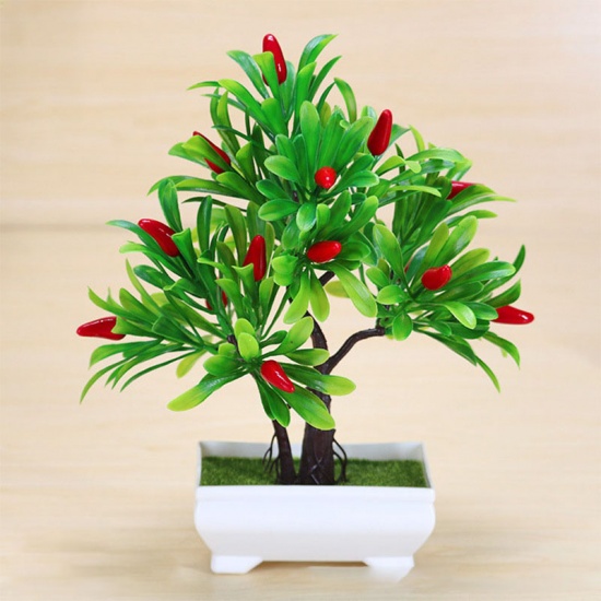 Image de Rouge - 9 # Plantes en pot artificielles en plastique pour poivriers, décoration de la maison 24x16cm, 1 pièce
