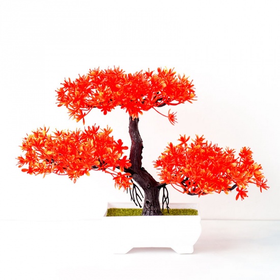 Image de Orange-rouge - 4 # Plantes en pot de pin artificiel en plastique Décoration de la maison 30x25cm, 1 pièce