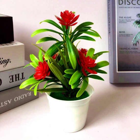 Image de Rouge - 1 # Plantes en pot de fleurs artificielles en plastique Décoration de la maison 18x13cm, 1 pièce