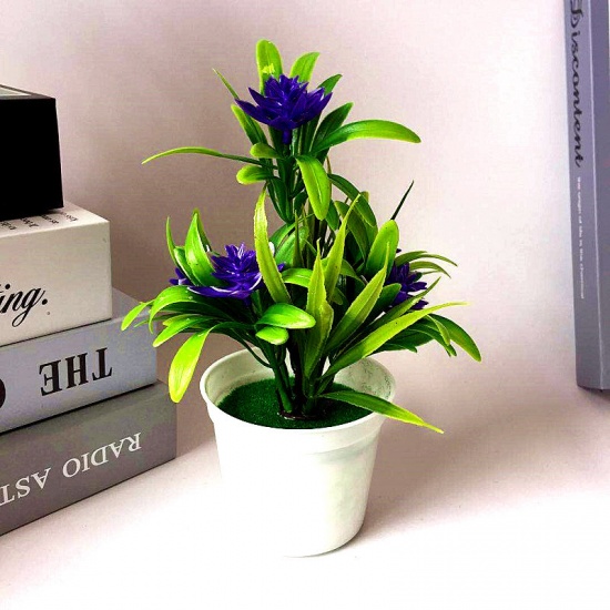 Image de Violet - 2 # plantes en pot de fleurs artificielles en plastique décoration de la maison 18x13cm, 1 pièce