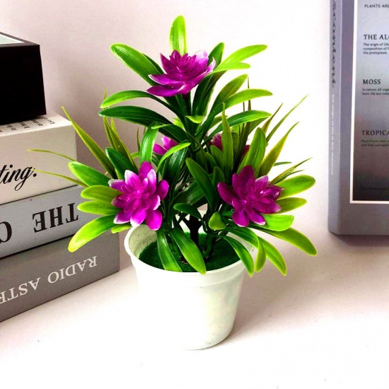 Image de Fuchsia - 3 # Plantes en pot de fleurs artificielles en plastique Décoration de la maison 18x13cm, 1 pièce