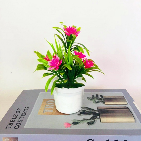 Image de Rose - 5 # plantes en pot de fleurs artificielles en plastique décoration de la maison 18x13cm, 1 pièce