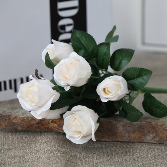 Picture of White - 1# Faux Silk Artificial Rose Flower For Wedding Party Home Decoration 30cm long, 1 Piece