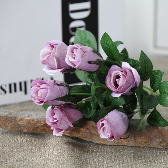 Picture of Purple - 8# Faux Silk Artificial Rose Flower For Wedding Party Home Decoration 30cm long, 1 Piece