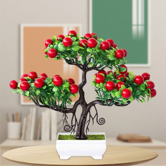 Immagine di Red - 1# Plastic Artificial Fruit Tree Potted Plants Home Decoration 30x28cm, 1 Piece