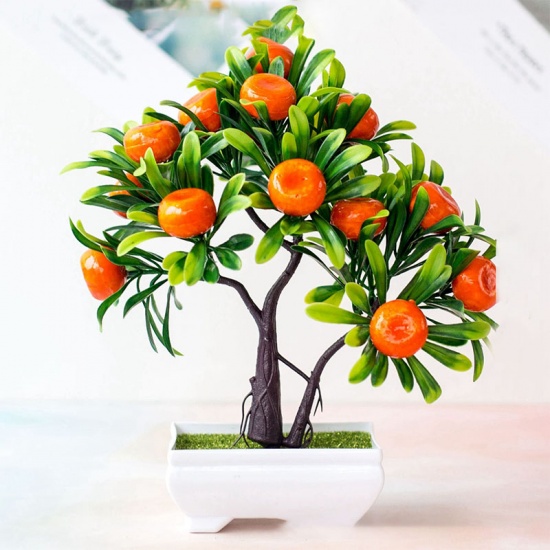 Image de Orange - 10 # plantes artificielles en pot orange en plastique décoration de la maison 26x23cm, 1 pièce