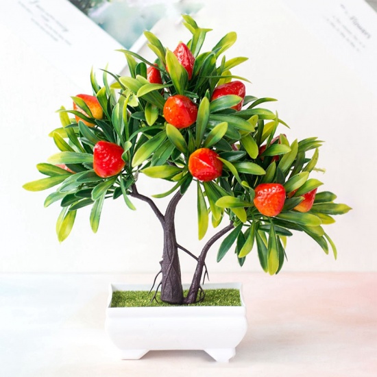 Immagine di Red - 14# Plastic Artificial Strawberry Potted Plants Home Decoration 28x26cm, 1 Piece