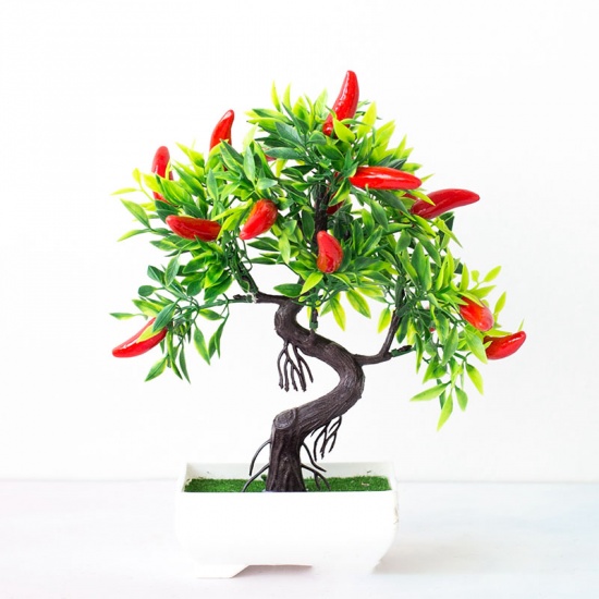 Image de Rouge - 17 # Plantes en pot de poivre artificiel en plastique Décoration de la maison 24x22cm, 1 pièce